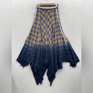 Gimmicks Women’s Small Ombre Plaid Frayed Skirt Handkerchief Flannel Grunge